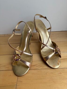 BCBG Metallic Gold Leather Sandals